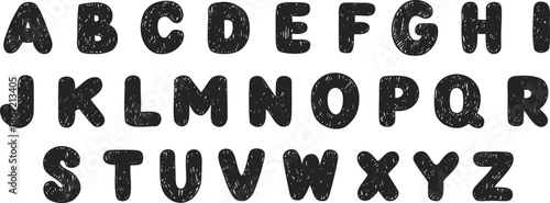 Uppercase letters of English alphabet black crayon sketch font, chalk board typographic symbols, pencil crayon typeface