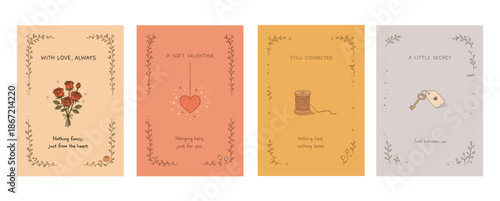 花とモチーフで想いを伝えるバレンタインカードデザイン、Valentine card designs with flowers and symbolic motifs
