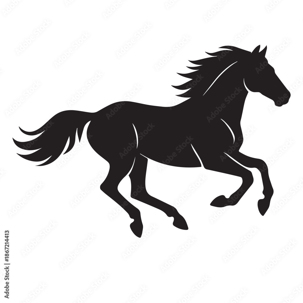 Obraz premium Black and white vector silhouette of a horse