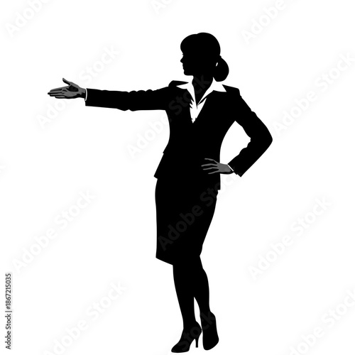 Silhouette of a businesswoman offering a handshake in greeting.