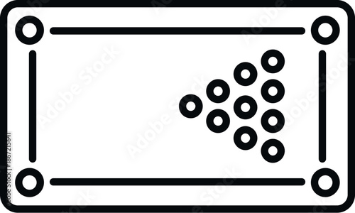 Billiard table showing racked balls with pockets in a simple line art style