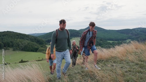 Multigenerational family on hiking trip in nature.