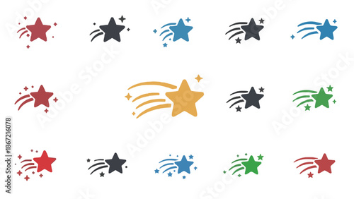 Vibrant star icons in motion with colorful trails and sparks