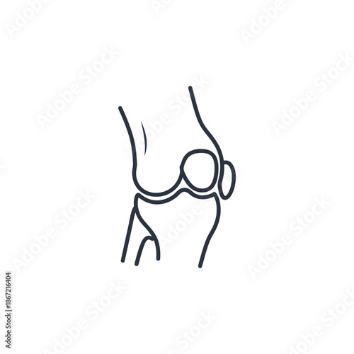 Minimalist Line Drawing of a Human Knee Joint With Anatomical Detail in Black