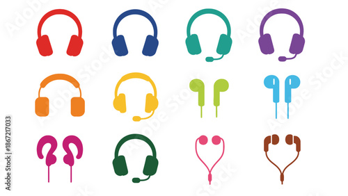 Vibrant colorful headphones and earbuds collection