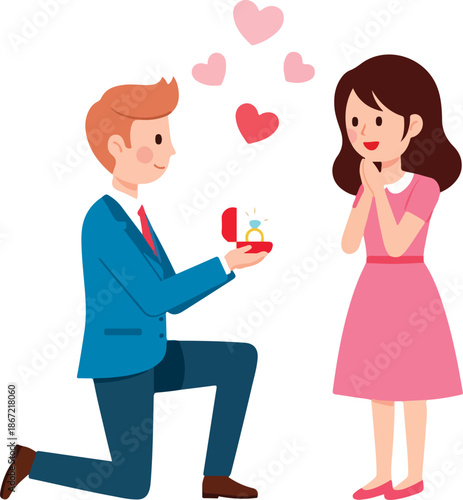 Man proposing to woman with heart above on propose day