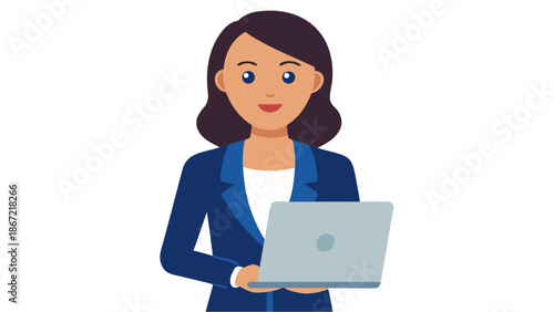 Businesswoman holding laptop Vector