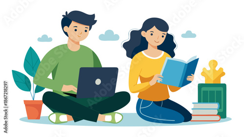 Students studying together Vector