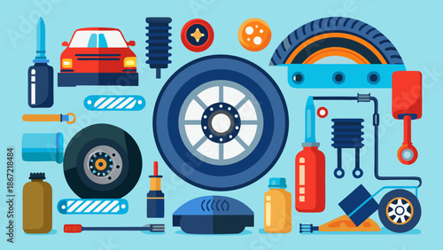 Car maintenance tools and parts Vector