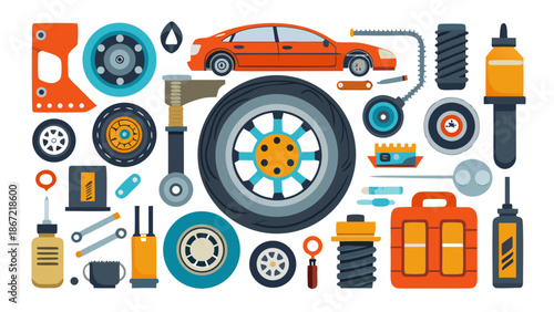 Automotive maintenance tools and parts Vector