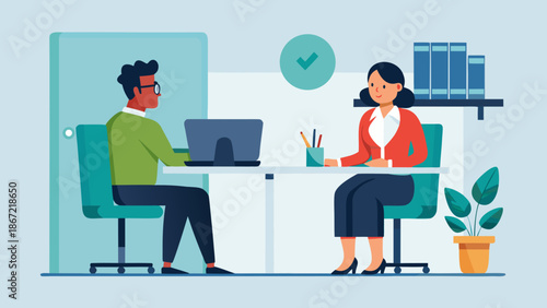 Two professionals working collaboratively in an office Vector