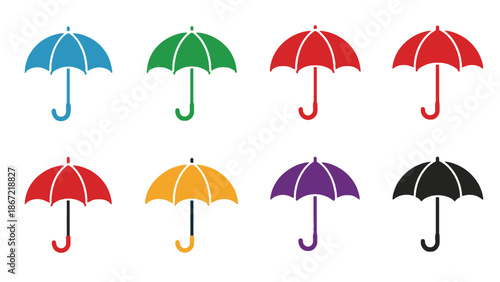 Colorful umbrella icons in various vibrant hues for design