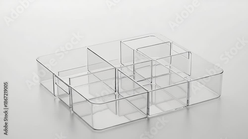 Clear Acrylic Desk Organizer for Office Supplies and Cosmetics on White Background..