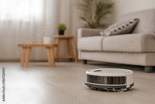 Modern Robotic Vacuum Cleaner in Stylish Living Room Setting