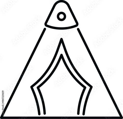 Camping tent minimal line art icon on white background, illustrating outdoor activity