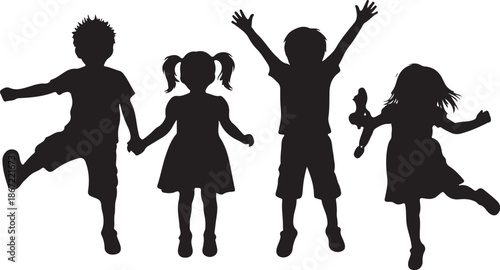 PrintSilhouette of Happy Children Playing Together