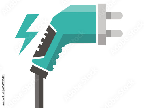 Electric car charging icon with power surge. Modern, clean design. Ideal for electric vehicle, sustainability, and technology themes. Bright teal and grey color scheme.