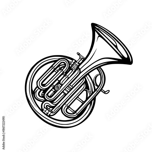 Elegant Echoes: Classic French Horn Black White | Clean, isolated vector art for creative projects.