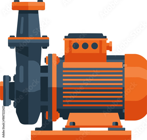 Industrial water pump illustration. Modern, vibrant design. Ideal for agriculture, machinery, and technical themes. Clean, vector style.