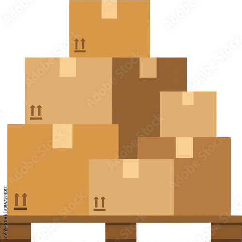 Stacked cardboard boxes form a storage pallet, creating a visually appealing and organized scene. Ideal for logistics, shipping, or warehouse themes.