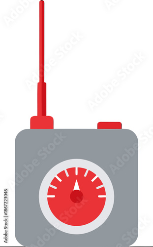 stylized illustration depicts a seismic sensor equipment unit with a gauge conveying scientific monitoring Clean modern design with a red gauge and gray casing