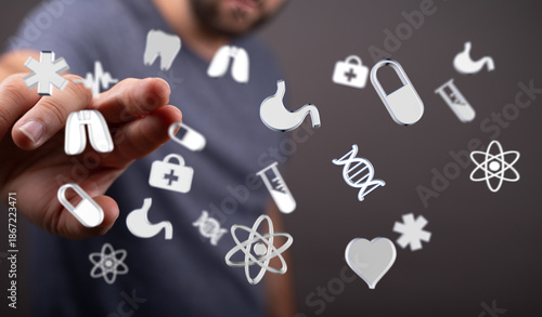 Healthcare symbols floating...