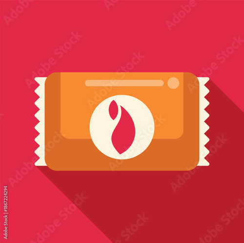 Spicy sauce packet displaying a chili drop concept in flat design