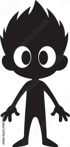 Print Cartoon Silhouette Character with Spiky Hair and Big Eyes