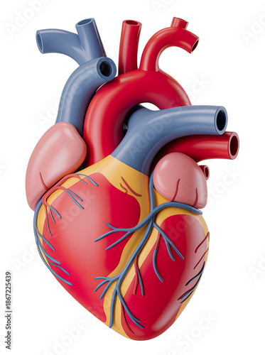 Detailed 3D Heart with Red and Blue Blood Vessels for Medical Study