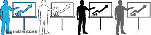 Business presentation with growing chart whiteboard in various styles