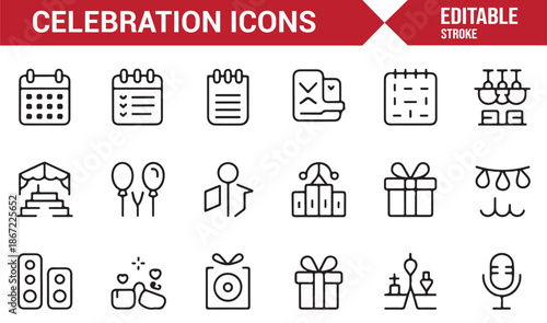 Party planning and festive celebration icon set