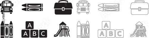 Set of Black and Outline School and Education Icons. Modern Simple Vector Illustration. isolated PNG with Transparent Background