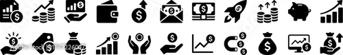Premium Finance and Business Investment Glyph Icon Pack for Banking Economy Startup Growth and Financial Management Projects