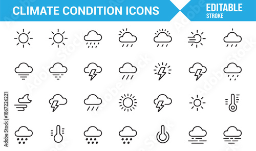 Editable climate condition outline icons for UI design