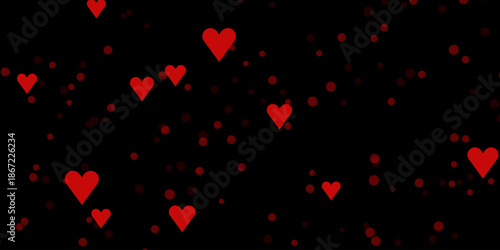 Glowing Red Hearts Floating on Dark Background Romantic Love Abstract Illustration with Sparkling Light Particles for Valentine Day Wedding and Celebration Design