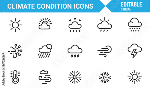 Environment and atmospheric condition outline icons