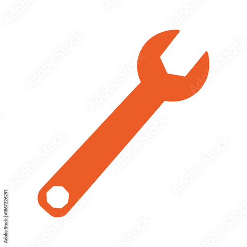 Orange adjustable spanner icon on white background