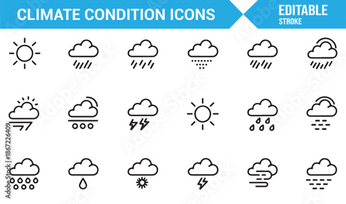Meteorology and weather forecast outline icons collection
