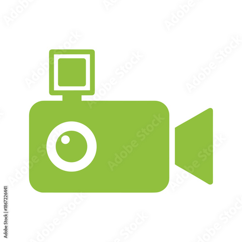 Green video camera icon on white background