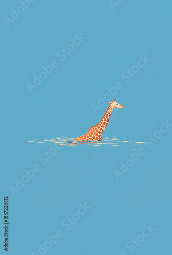 Standing out from the crowd concept with giraffe in blue water