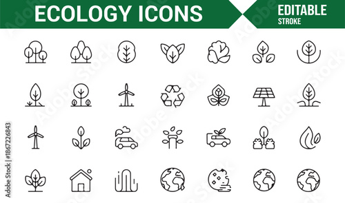 Editable ecology outline icons for sustainability design