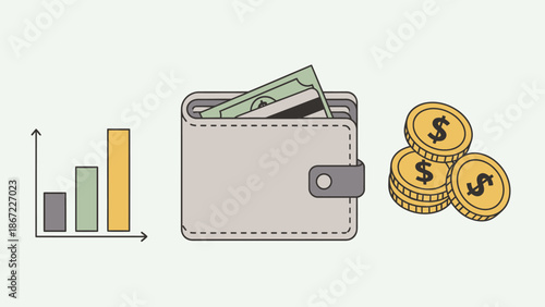 Wallet with Cash and Coins Graph.