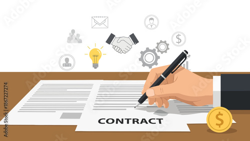 Hand Signing Contract Document with Pen.