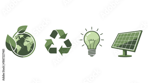 Sustainable Energy Icons for Eco Friendly Technology.