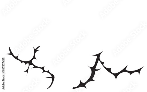Thorny Branch icon. Collection of black thorny branch silhouettes isolated on white background, useful for dark design, botanical themes, decoration, or abstract nature concepts.

