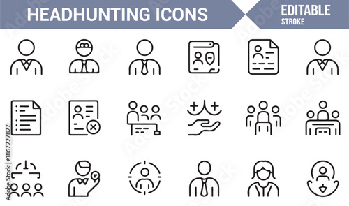 Corporate hiring and employee selection outline icons
