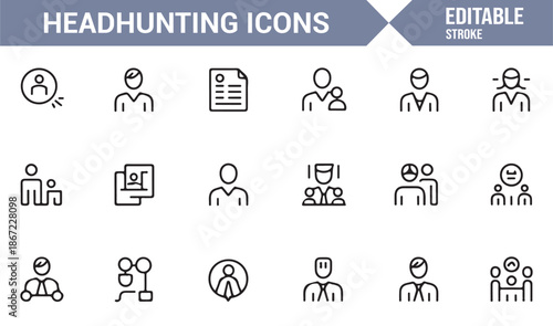 Professional recruitment and team building outline icons