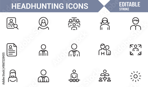 Recruitment and candidate selection line icons collection