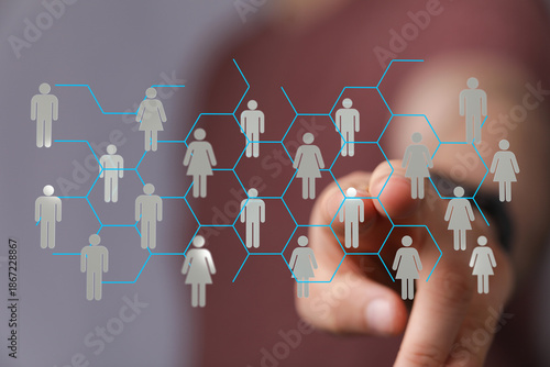 Foto Abstract image representing connectivity, communication, and networking with linked human figures