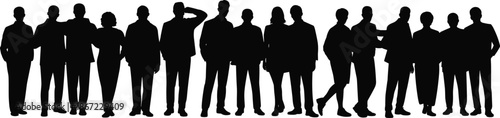 Business people silhouettes group standing together, diverse professional crowd teamwork concept, black vector illustration isolated on white background high quality